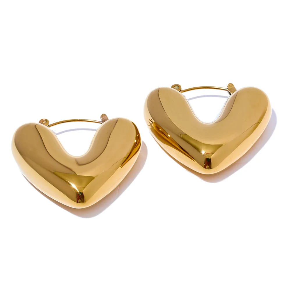 Heart chunky hoop charm texture earrings - product image