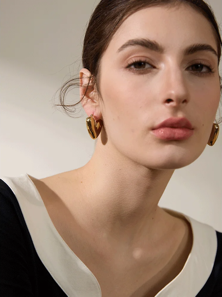 Heart chunky hoop charm texture earrings - product image