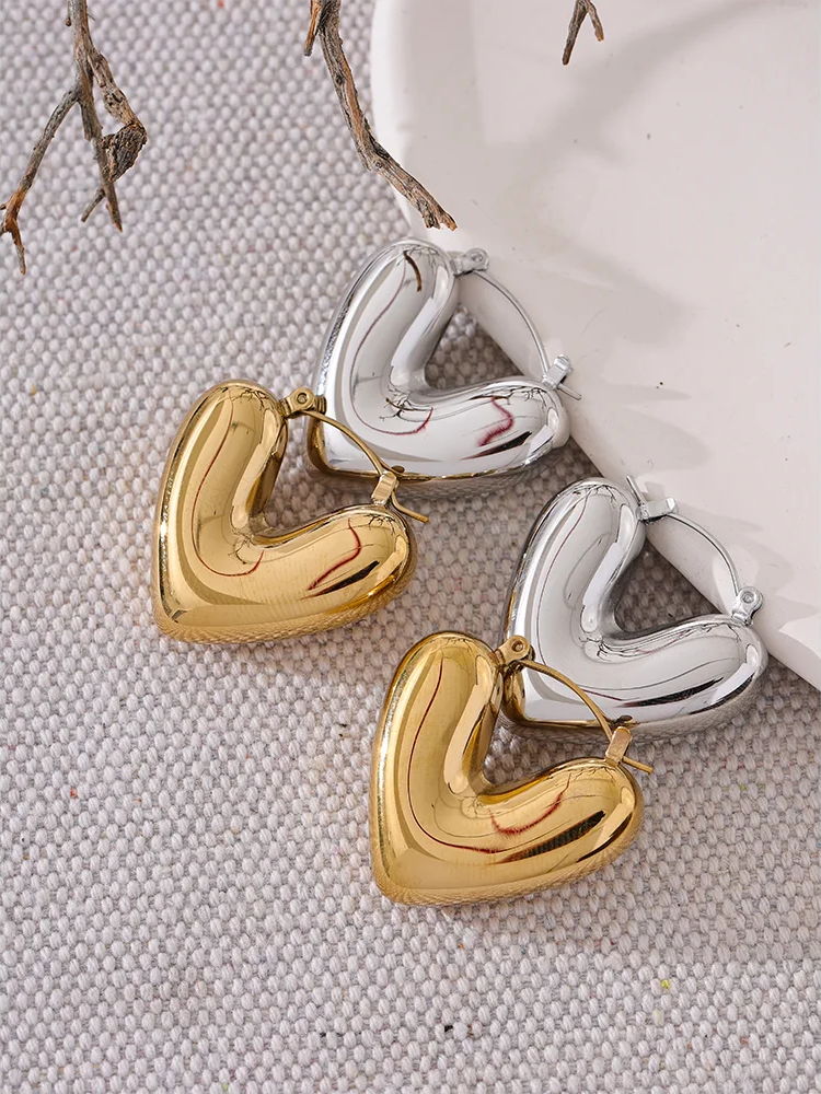 Heart chunky hoop charm texture earrings - product image