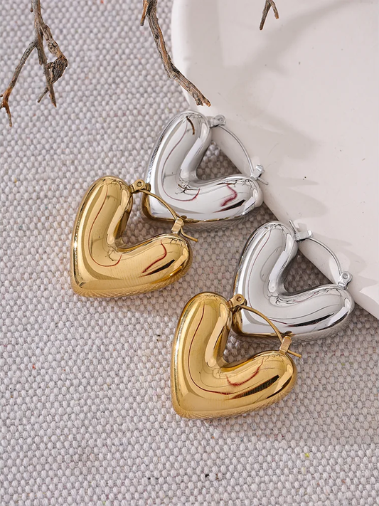 Heart chunky hoop charm texture earrings - product image