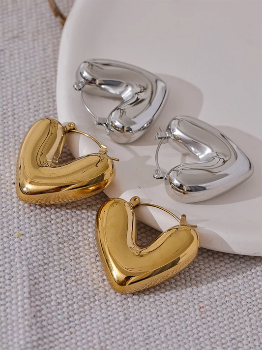 Heart chunky hoop charm texture earrings - product image