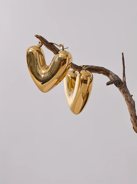 Heart chunky hoop charm texture earrings - product image
