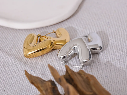 Heart chunky hoop charm texture earrings - product image