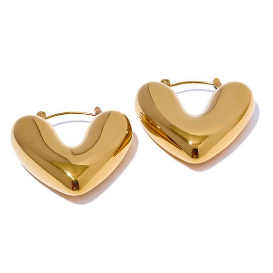 Heart chunky hoop charm texture earrings - product image