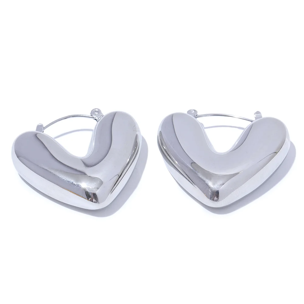 Heart chunky hoop charm texture earrings - product image