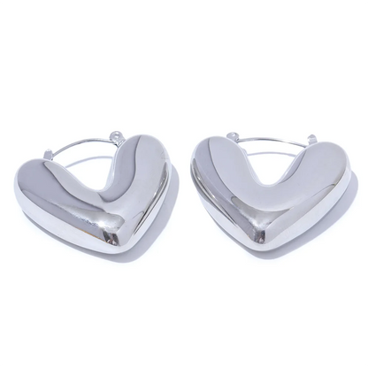 Heart chunky hoop charm texture earrings - product image