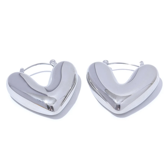 Heart chunky hoop charm texture earrings - product image