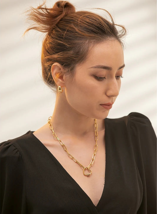 Heart cubic zirconia chain delicate choker necklace - product image