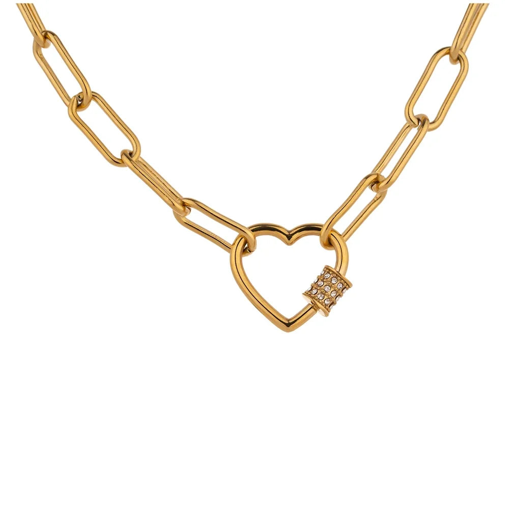 Heart cubic zirconia chain delicate choker necklace - product image