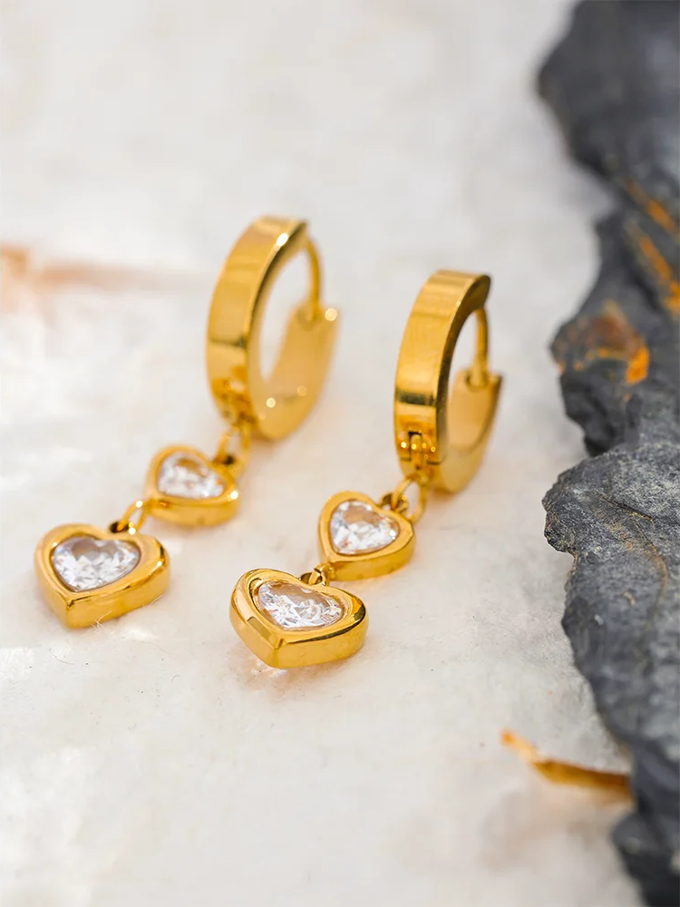 Heart cubic zirconia drop dangle earrings - product image