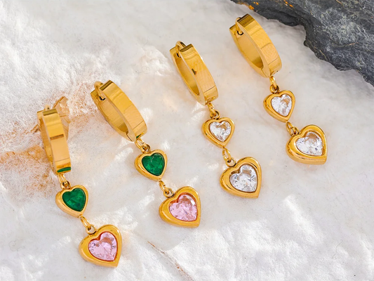 Heart cubic zirconia drop dangle earrings - product image