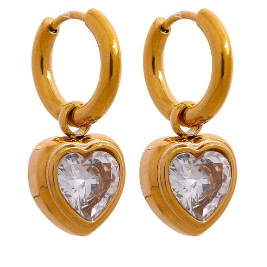 Heart cubic zirconia drop hoop earrings - product image