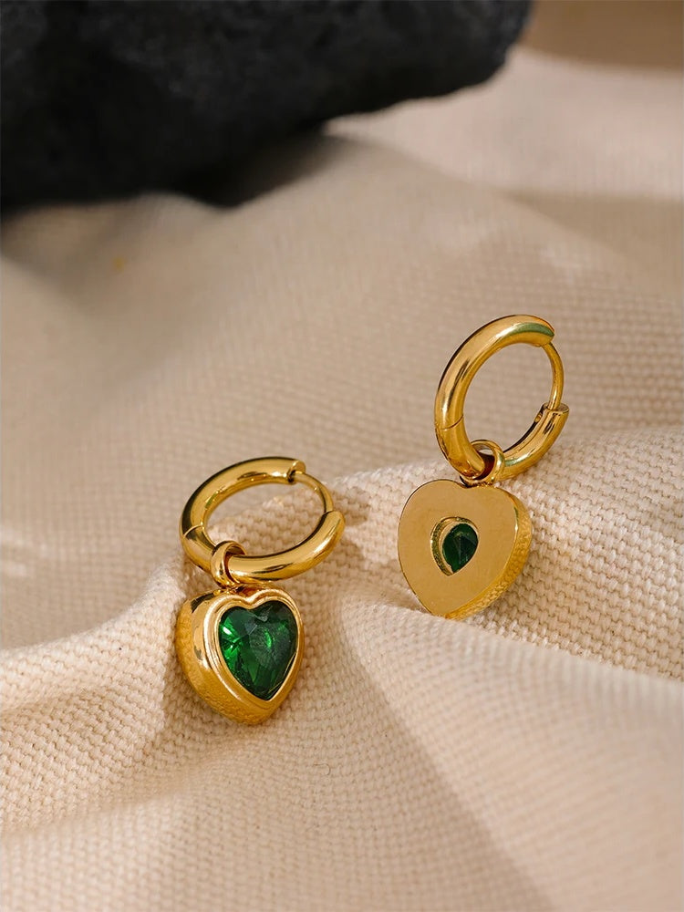 Heart cubic zirconia drop hoop earrings - product image