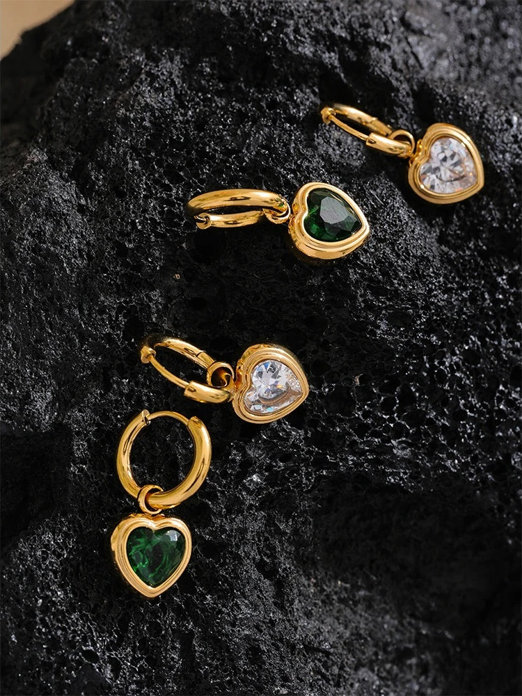 Heart cubic zirconia drop hoop earrings - product image