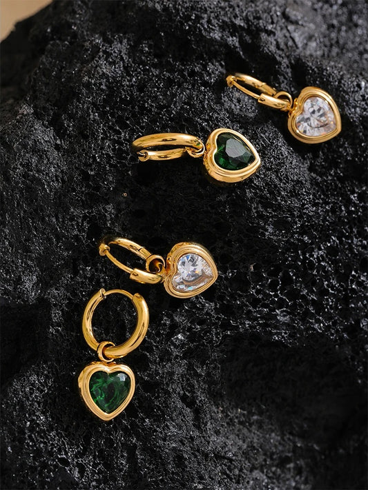 Heart cubic zirconia drop hoop earrings - product image