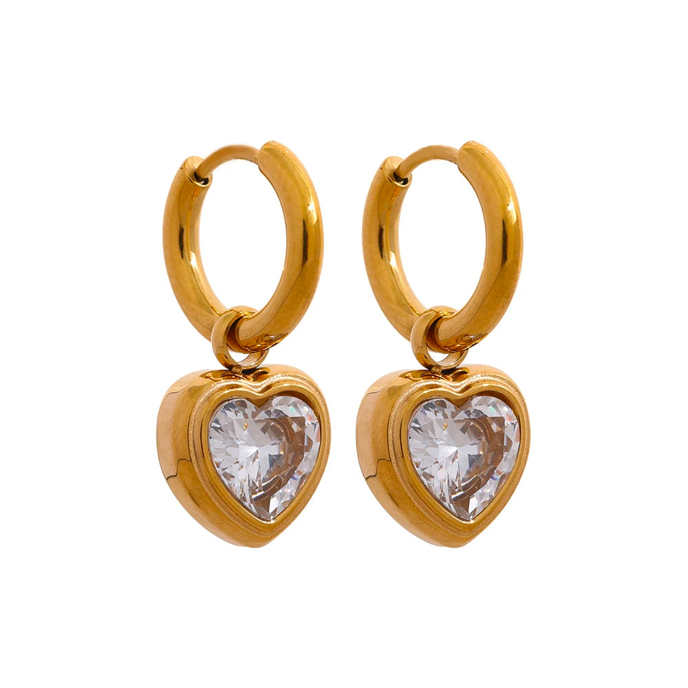 Heart cubic zirconia drop hoop earrings - product image