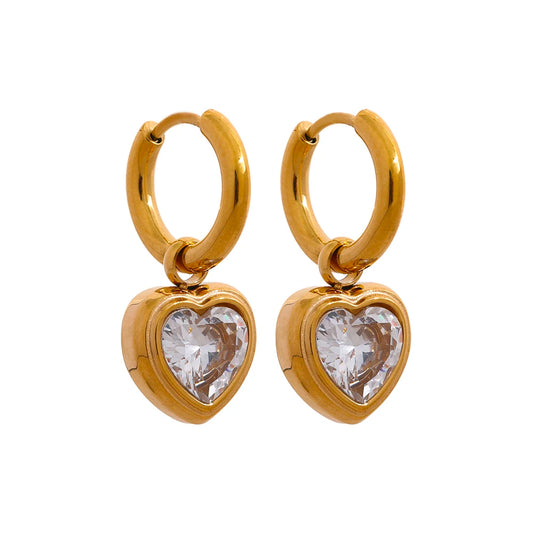 Heart cubic zirconia drop hoop earrings - product image