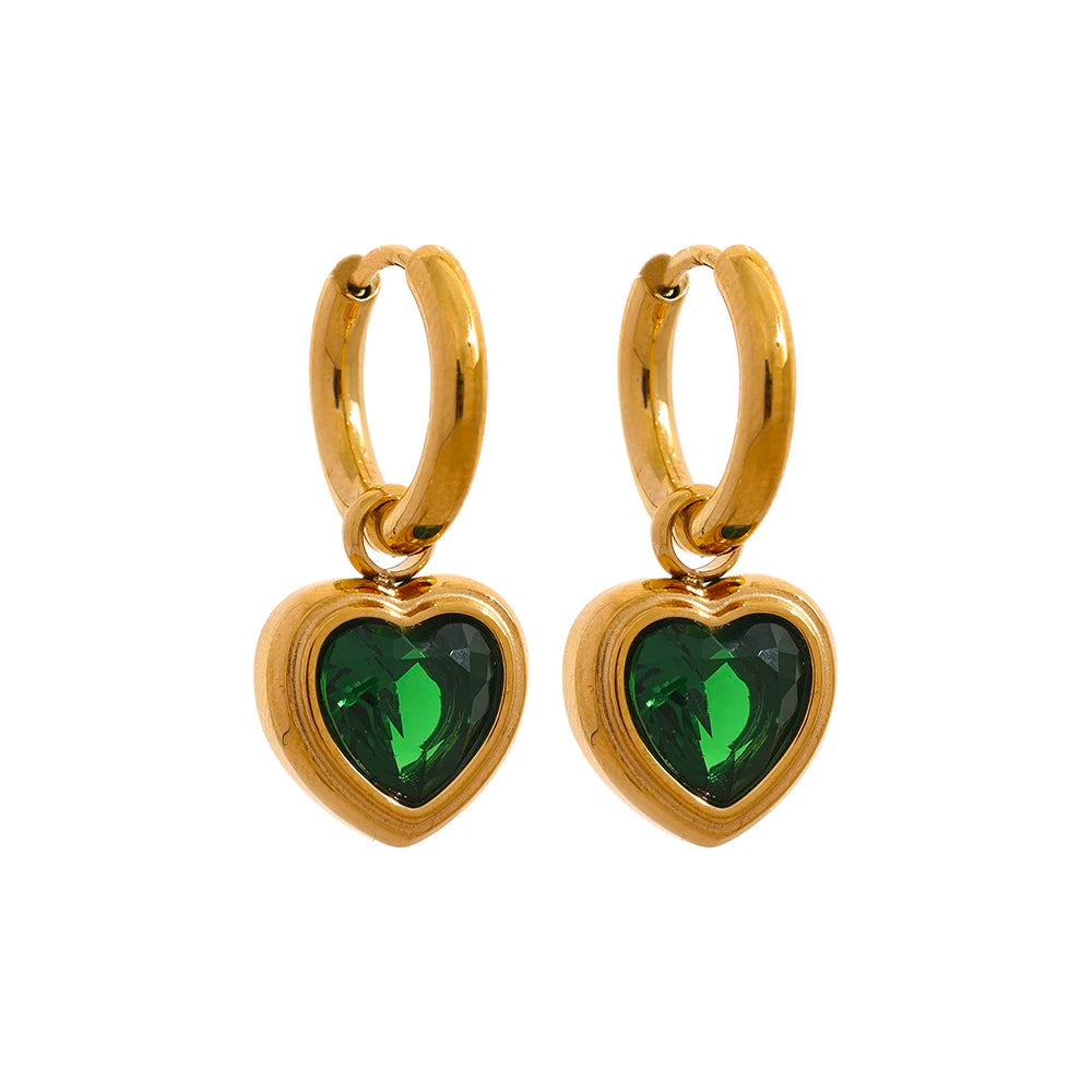 Heart cubic zirconia drop hoop earrings - product image