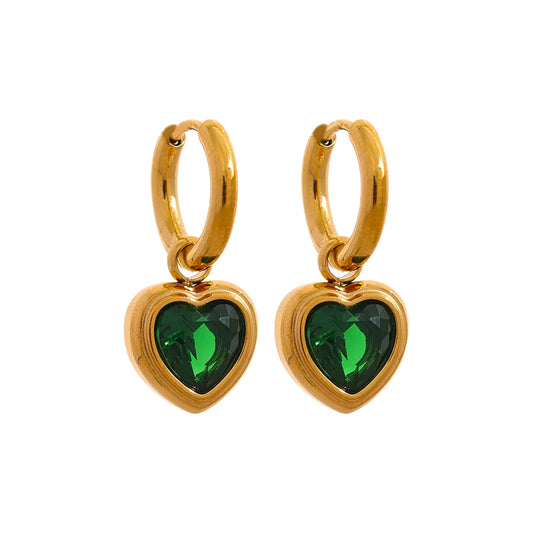Heart cubic zirconia drop hoop earrings - product image