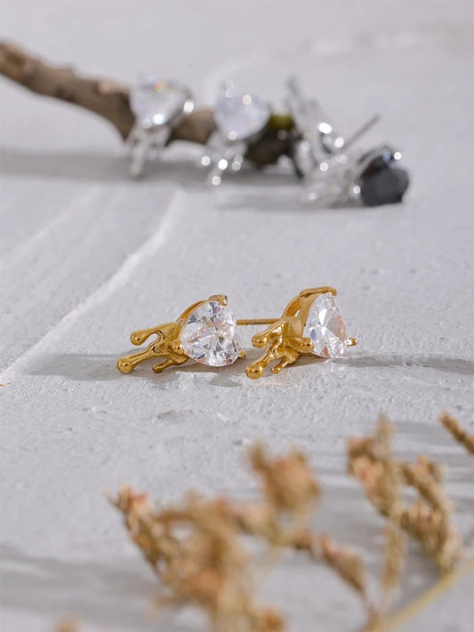 Heart cubic zirconia fashion basic stud earrings - product image