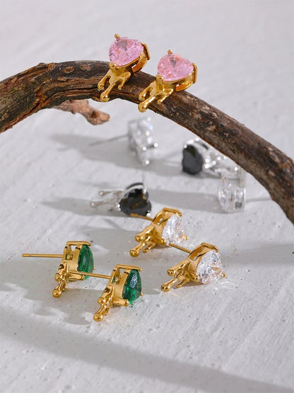 Heart cubic zirconia fashion basic stud earrings - product image
