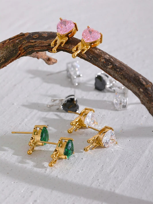 Heart cubic zirconia fashion basic stud earrings - product image