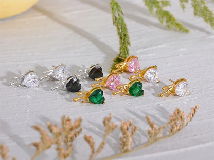 Heart cubic zirconia fashion basic stud earrings - product image