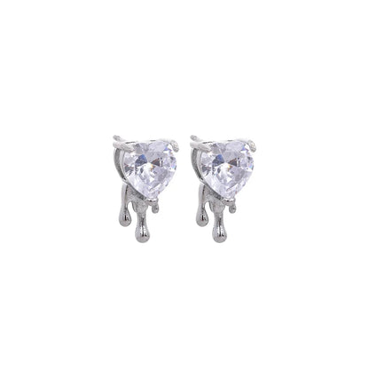 Heart cubic zirconia fashion basic stud earrings - product image