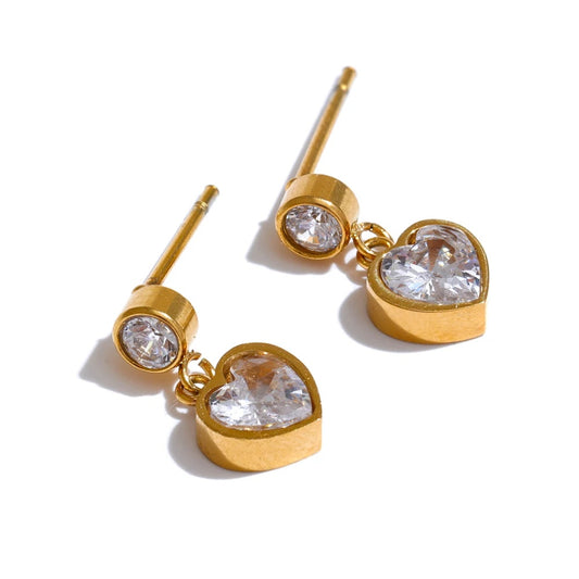 Heart cubic zirconia small drop earrings - product image