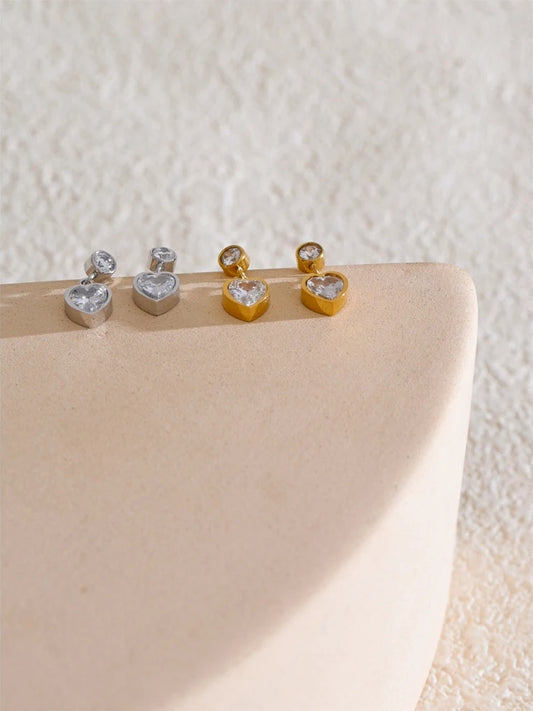 Heart cubic zirconia small drop earrings - product image