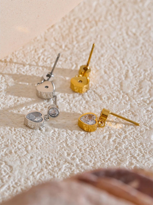 Heart cubic zirconia small drop earrings - product image