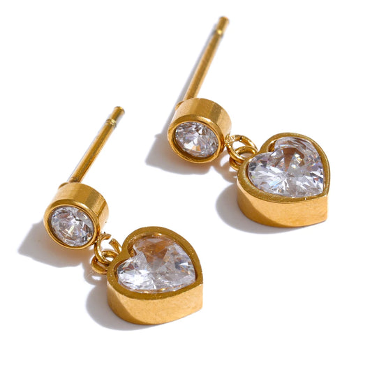 Heart cubic zirconia small drop earrings - product image
