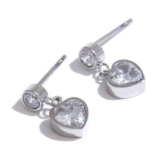 Heart cubic zirconia small drop earrings - product image