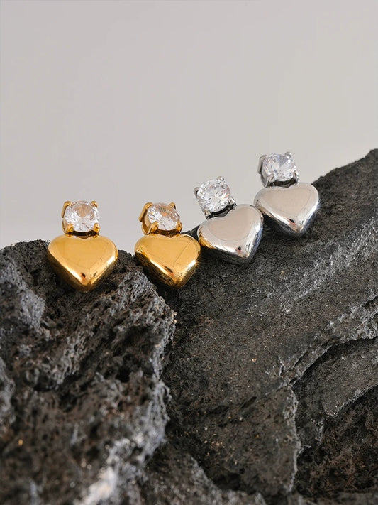 Heart cubic zirconia stud earrings - product image