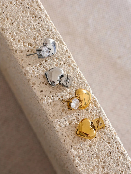 Heart cubic zirconia stud earrings - product image