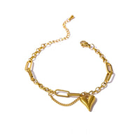 Heart Double Layered Link Chain Charm Bracelet Women