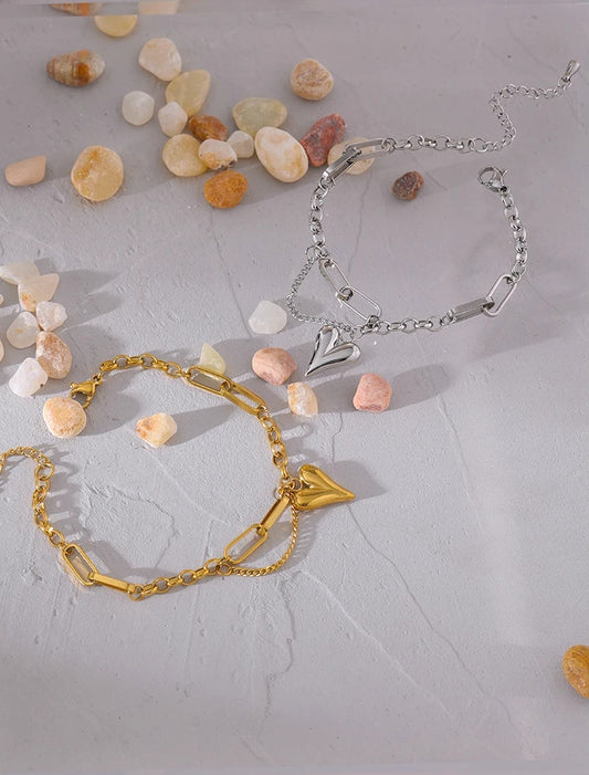 Heart double layered link chain charm bracelet women - product image