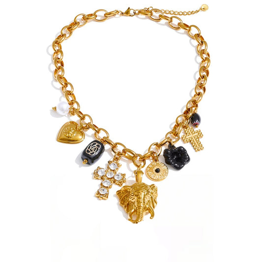 Heart flower cross elephant drop charm pendant necklace - product image