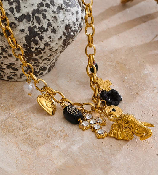 Heart flower cross elephant drop charm pendant necklace - product image