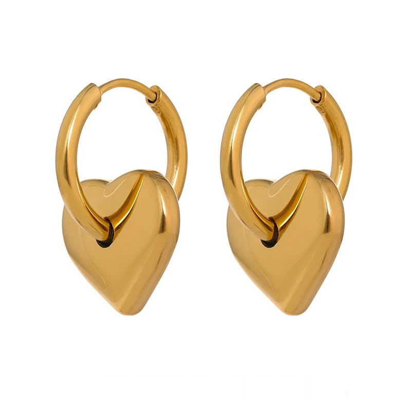 Heart huggie abstract golden fashion hoop earrings - product image
