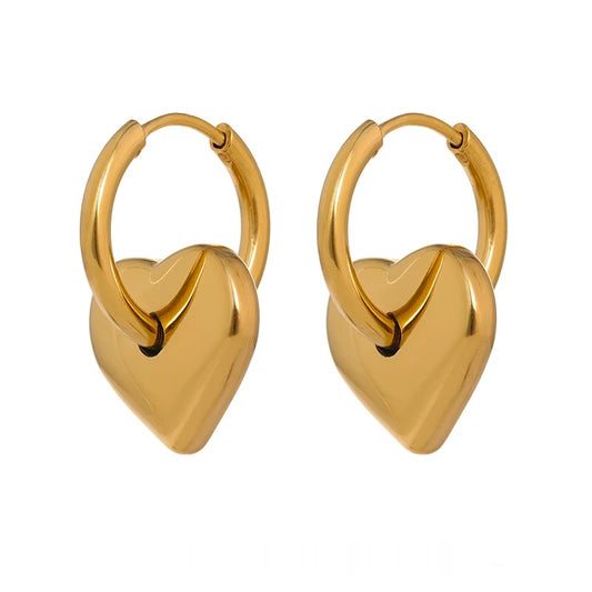 Heart huggie abstract golden fashion hoop earrings - product image