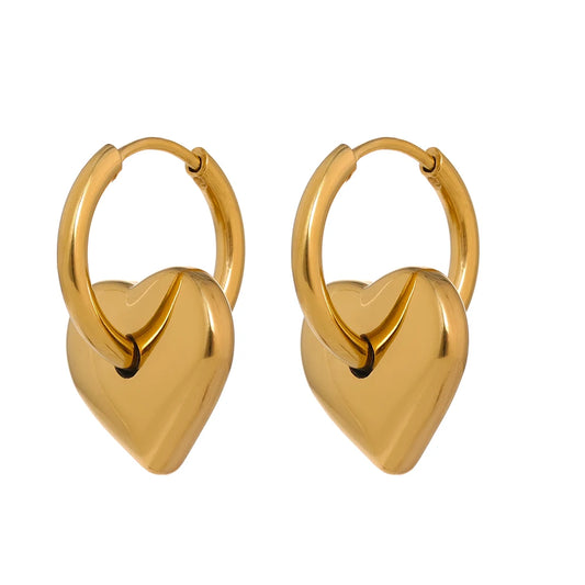 Heart huggie abstract golden fashion hoop earrings - product image