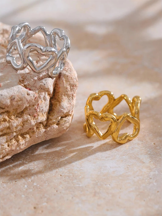 Heart love hollow water resistant fashion finger ring - product image
