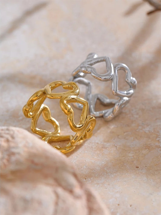 Heart love hollow water resistant fashion finger ring - product image