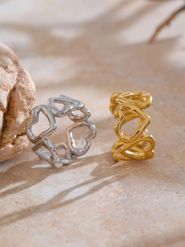 Heart love hollow water resistant fashion finger ring - product image
