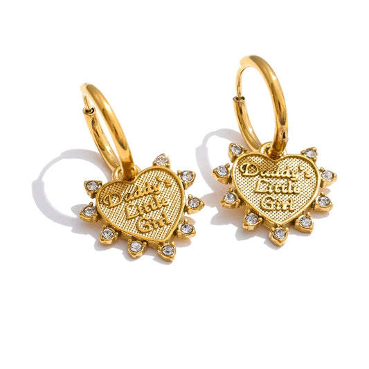 Heart love zirconia drop hoop earrings - product image