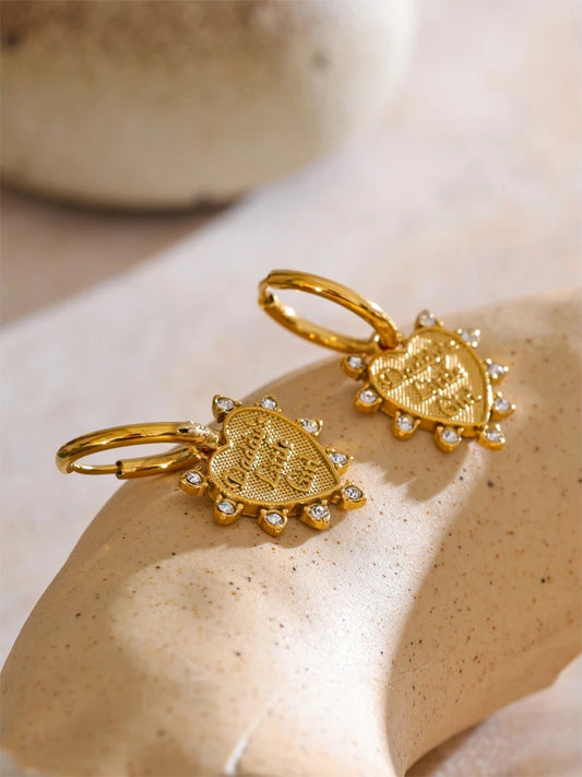 Heart love zirconia drop hoop earrings - product image