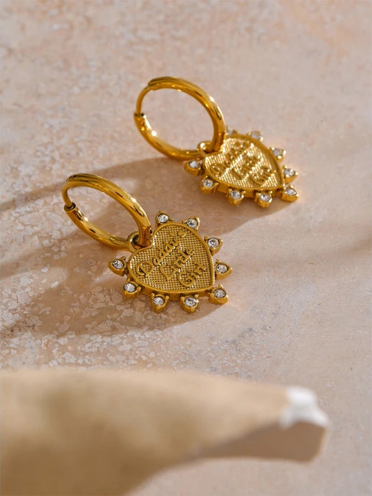 Heart love zirconia drop hoop earrings - product image