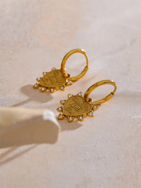 Heart love zirconia drop hoop earrings - product image