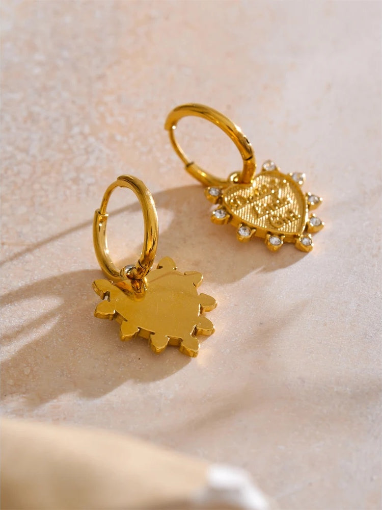 Heart love zirconia drop hoop earrings - product image